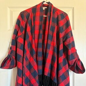 Buffalo Check Shacket w/ Tassel Fringe